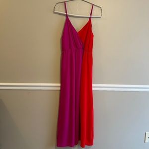 NWT She + Sky two tone pink & red spaghetti strap maxi dress M